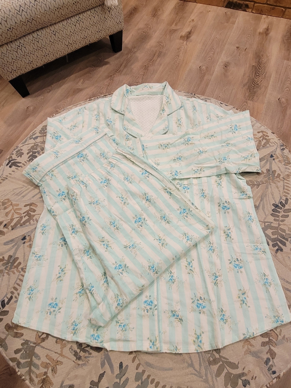 Adonna Mint & White Striped Floral Pajama Set